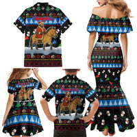 Mongolia Christmas Family Matching Mermaid Dress and Hawaiian Shirt with Santa Riding Horse Snowmen Yurts and Winter Holiday - Wonder Print Shop