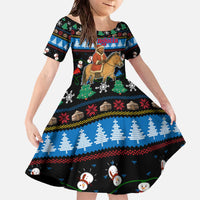 Mongolia Christmas Family Matching Off The Shoulder Long Sleeve Dress and Hawaiian Shirt with Santa Riding Horse Snowmen Yurts and Winter Holiday - Wonder Print Shop