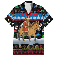 Mongolia Christmas Family Matching Off The Shoulder Long Sleeve Dress and Hawaiian Shirt with Santa Riding Horse Snowmen Yurts and Winter Holiday - Wonder Print Shop