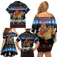 Mongolia Christmas Family Matching Off Shoulder Short Dress and Hawaiian Shirt with Santa Riding Horse Snowmen Yurts and Winter Holiday - Wonder Print Shop