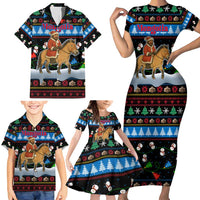 Mongolia Christmas Family Matching Short Sleeve Bodycon Dress and Hawaiian Shirt with Santa Riding Horse Snowmen Yurts and Winter Holiday - Wonder Print Shop