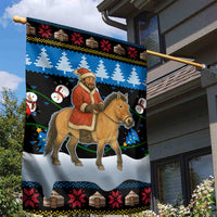 Mongolia Christmas Garden Flag with Santa Riding Horse Snowmen Yurts and Winter Holiday - Wonder Print Shop