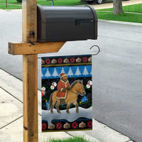 Mongolia Christmas Garden Flag with Santa Riding Horse Snowmen Yurts and Winter Holiday - Wonder Print Shop