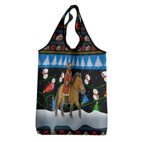Mongolia Christmas Grocery Bag with Santa Riding Horse Snowmen Yurts and Winter Holiday - Wonder Print Shop