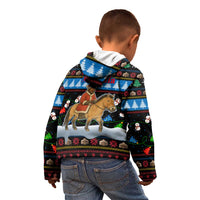 Mongolia Christmas Kid Hoodie with Santa Riding Horse Snowmen Yurts and Winter Holiday - Wonder Print Shop
