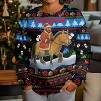 Mongolia Christmas Kid Ugly Christmas Sweater with Santa Riding Horse Snowmen Yurts and Winter Holiday - Wonder Print Shop