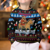 Mongolia Christmas Kid Ugly Christmas Sweater with Santa Riding Horse Snowmen Yurts and Winter Holiday - Wonder Print Shop