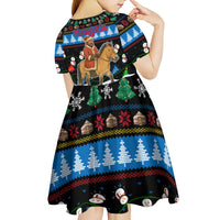Mongolia Christmas Kid Short Sleeve Dress with Santa Riding Horse Snowmen Yurts and Winter Holiday - Wonder Print Shop