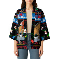 Mongolia Christmas Kimono with Santa Riding Horse Snowmen Yurts and Winter Holiday - Wonder Print Shop