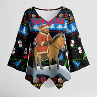 Mongolia Christmas Kimono Sleeve Blouse with Santa Riding Horse Snowmen Yurts and Winter Holiday - Wonder Print Shop