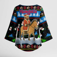 Mongolia Christmas Kimono Sleeve Blouse with Santa Riding Horse Snowmen Yurts and Winter Holiday - Wonder Print Shop