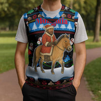 Mongolia Christmas Knitted V-Neck Vest with Santa Riding Horse Snowmen Yurts and Winter Holiday - Wonder Print Shop