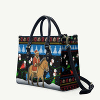 Mongolia Christmas Leather Bag with Santa Riding Horse Snowmen Yurts and Winter Holiday - Wonder Print Shop