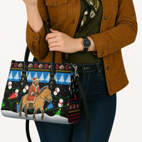 Mongolia Christmas Leather Bag with Santa Riding Horse Snowmen Yurts and Winter Holiday - Wonder Print Shop