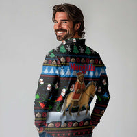 Mongolia Christmas Long Sleeve Polo Shirt with Santa Riding Horse Snowmen Yurts and Winter Holiday - Wonder Print Shop