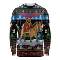 Mongolia Christmas Long Sleeve Shirt with Santa Riding Horse Snowmen Yurts and Winter Holiday - Wonder Print Shop