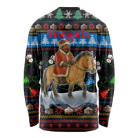 Mongolia Christmas Long Sleeve Shirt with Santa Riding Horse Snowmen Yurts and Winter Holiday - Wonder Print Shop