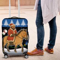 Mongolia Christmas Luggage Cover with Santa Riding Horse Snowmen Yurts and Winter Holiday - Wonder Print Shop