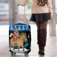 Mongolia Christmas Luggage Cover with Santa Riding Horse Snowmen Yurts and Winter Holiday - Wonder Print Shop