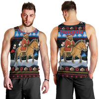 Mongolia Christmas Men Tank Top with Santa Riding Horse Snowmen Yurts and Winter Holiday - Wonder Print Shop