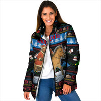 Mongolia Christmas Padded Jacket with Santa Riding Horse Snowmen Yurts and Winter Holiday - Wonder Print Shop
