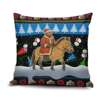 Mongolia Christmas Pillow Cover with Santa Riding Horse Snowmen Yurts and Winter Holiday - Wonder Print Shop