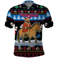 Mongolia Christmas Polo Shirt with Santa Riding Horse Snowmen Yurts and Winter Holiday - Wonder Print Shop