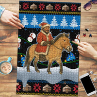 Mongolia Christmas Puzzle with Santa Riding Horse Snowmen Yurts and Winter Holiday - Wonder Print Shop