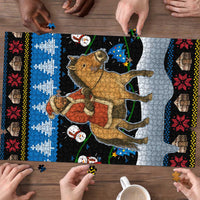 Mongolia Christmas Puzzle with Santa Riding Horse Snowmen Yurts and Winter Holiday - Wonder Print Shop