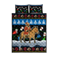 Mongolia Christmas Quilt Bed Set with Santa Riding Horse Snowmen Yurts and Winter Holiday - Wonder Print Shop