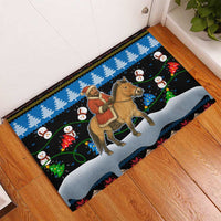 Mongolia Christmas Rubber Doormat with Santa Riding Horse Snowmen Yurts and Winter Holiday - Wonder Print Shop