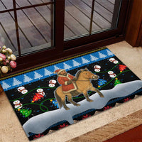 Mongolia Christmas Rubber Doormat with Santa Riding Horse Snowmen Yurts and Winter Holiday - Wonder Print Shop