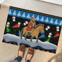Mongolia Christmas Rubber Doormat with Santa Riding Horse Snowmen Yurts and Winter Holiday - Wonder Print Shop