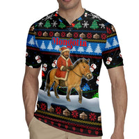 Mongolia Christmas Rugby Jersey with Santa Riding Horse Snowmen Yurts and Winter Holiday - Wonder Print Shop