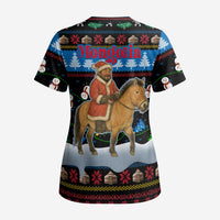 Mongolia Christmas Scrub Top with Santa Riding Horse Snowmen Yurts and Winter Holiday - Wonder Print Shop
