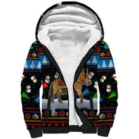 Mongolia Christmas Sherpa Hoodie with Santa Riding Horse Snowmen Yurts and Winter Holiday - Wonder Print Shop