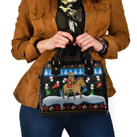 Mongolia Christmas Shoulder Handbag with Santa Riding Horse Snowmen Yurts and Winter Holiday - Wonder Print Shop