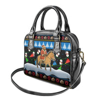 Mongolia Christmas Shoulder Handbag with Santa Riding Horse Snowmen Yurts and Winter Holiday - Wonder Print Shop