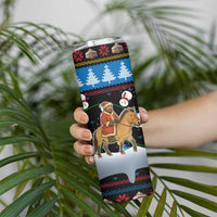 Mongolia Christmas Skinny Tumbler with Santa Riding Horse Snowmen Yurts and Winter Holiday - Wonder Print Shop