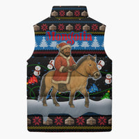 Mongolia Christmas Sleeveless Puffer Jacket with Santa Riding Horse Snowmen Yurts and Winter Holiday - Wonder Print Shop