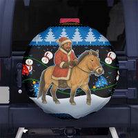 Mongolia Christmas Spare Tire Cover with Santa Riding Horse Snowmen Yurts and Winter Holiday - Wonder Print Shop
