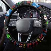 Mongolia Christmas Steering Wheel Cover with Santa Riding Horse Snowmen Yurts and Winter Holiday - Wonder Print Shop