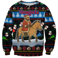 Mongolia Christmas Sweatshirt with Santa Riding Horse Snowmen Yurts and Winter Holiday - Wonder Print Shop
