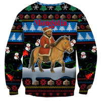 Mongolia Christmas Sweatshirt with Santa Riding Horse Snowmen Yurts and Winter Holiday - Wonder Print Shop