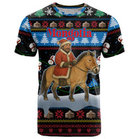 Mongolia Christmas T Shirt with Santa Riding Horse Snowmen Yurts and Winter Holiday - Wonder Print Shop