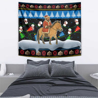 Mongolia Christmas Tapestry with Santa Riding Horse Snowmen Yurts and Winter Holiday - Wonder Print Shop