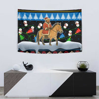 Mongolia Christmas Tapestry with Santa Riding Horse Snowmen Yurts and Winter Holiday - Wonder Print Shop