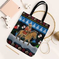 Mongolia Christmas Tote Bag with Santa Riding Horse Snowmen Yurts and Winter Holiday - Wonder Print Shop