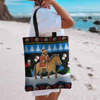Mongolia Christmas Tote Bag with Santa Riding Horse Snowmen Yurts and Winter Holiday - Wonder Print Shop