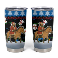 Mongolia Christmas Tumbler Cup with Santa Riding Horse Snowmen Yurts and Winter Holiday - Wonder Print Shop